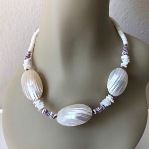 Chunky, Genuine, Mother of Pearl and Shell Beads Necklace 18.5" Long Vintage
